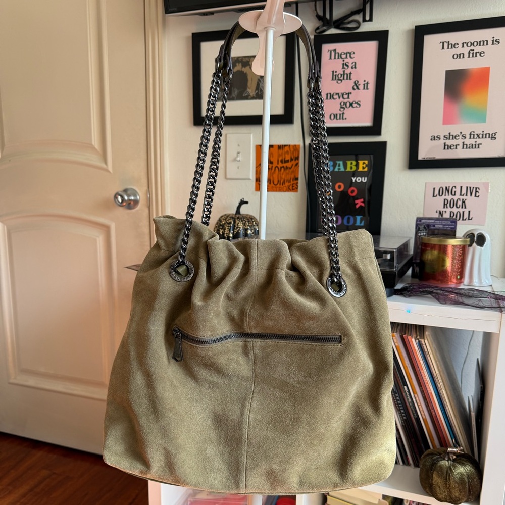 NWT Aimee Kestenberg Olive Green Suede Leather Tribeca Chain Tote Bag - Picture 7 of 16
